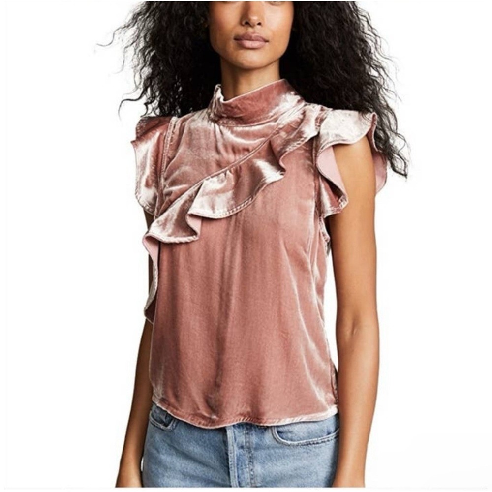NEW McGuire Sorbonne Velvet Ruffle Top Silk Blend Pink Iridescent Small Y2K $235